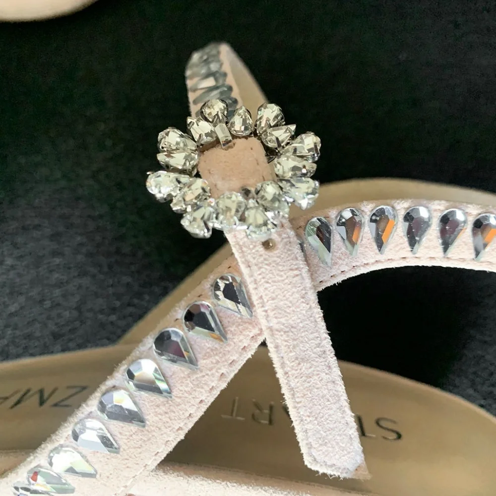 Stuart Weitzman "Gemcut 100" Blush Suede Embellished Sandals Size: 9.5B - $650 - Picture 9 of 13